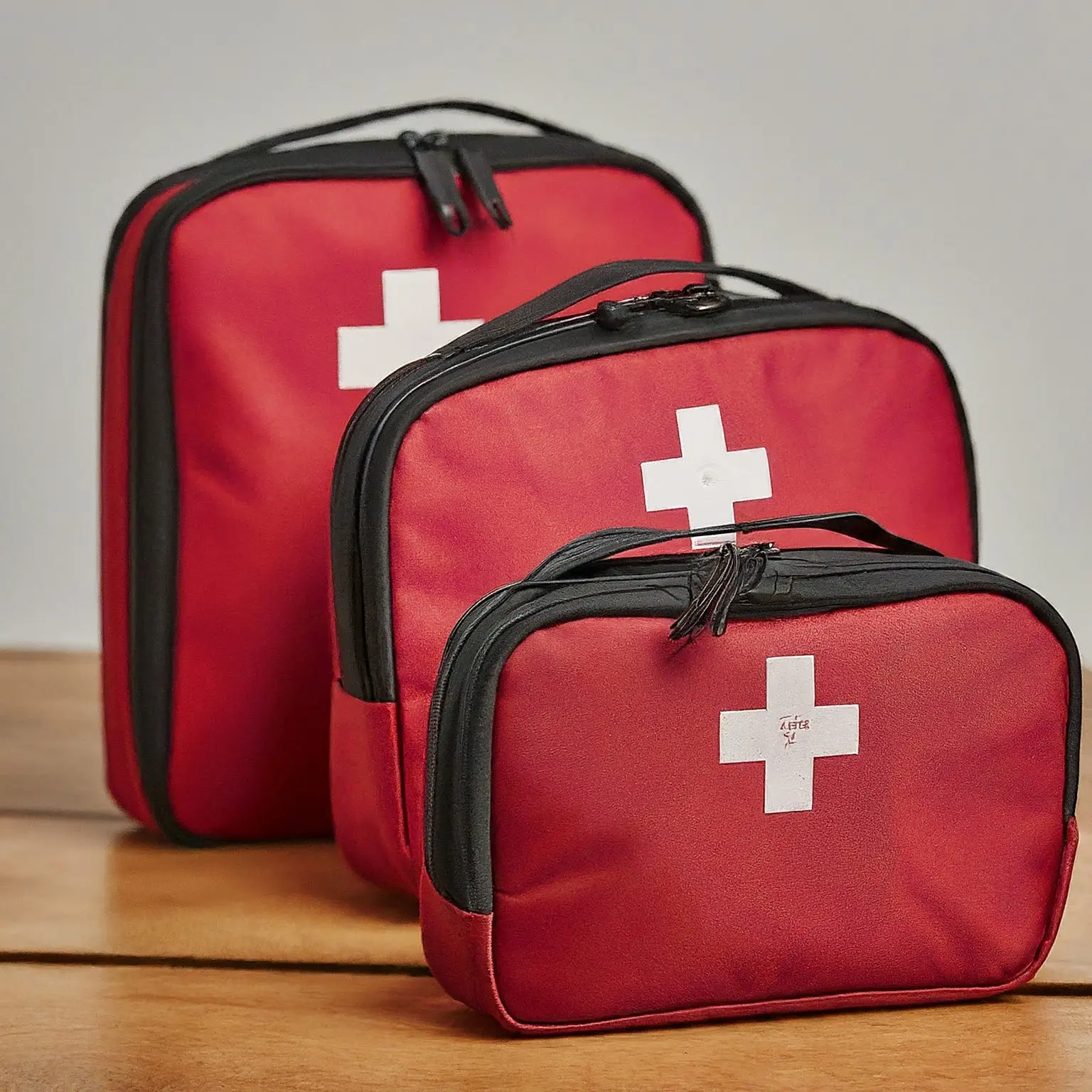 Three first aid kits of varying sizes for for roadside emergencies 