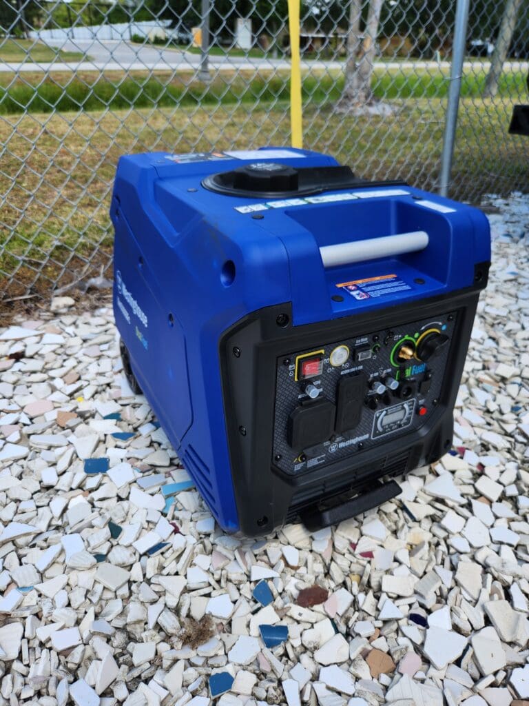 Westinghouse Inverter Generator on rock gravel, a must-have RV item