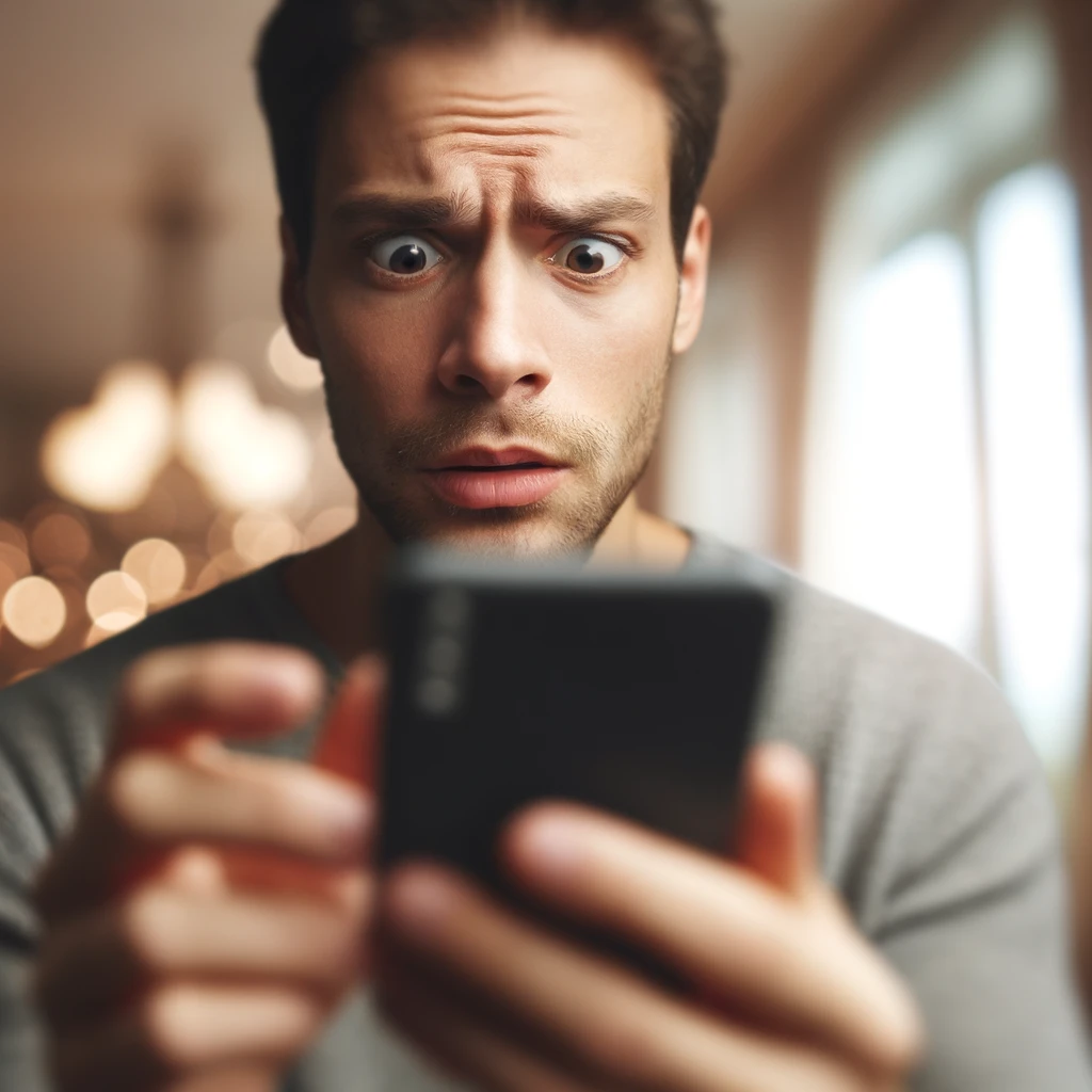 A person looking confused while trying to focus on a blurred object, highlighting stress-induced vision issues.