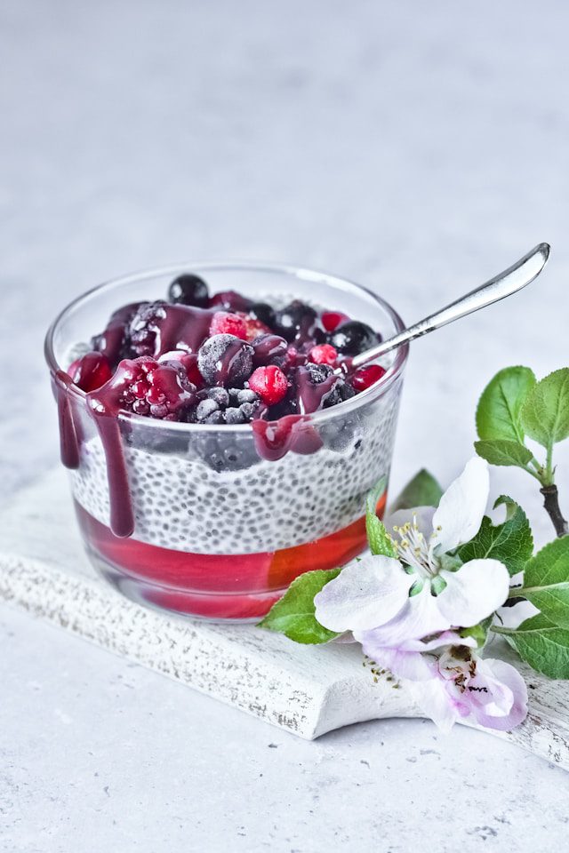 Mixed berries and chia seeds in a bowl