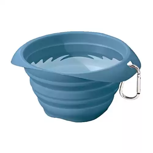 Kurgo Collaps-A-Bowl for Dogs, Collapsible Travel Dog Bowl, Pet Food & Hiking Water Bowl, Food Grade Bowl for Dogs, Travel Accessories for Pets, includes Carabiner (24 oz, Blue)