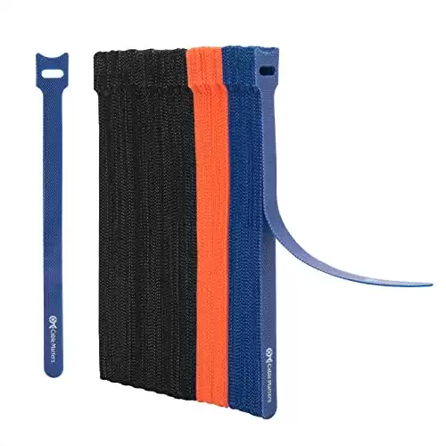 Cable Matters 100-Pack 8-inch Hook-and-Loop Reusable Wire Ties/Cable Ties with 42 lbs Tensile Strength Multi-Color Black, Blue, and Orange Cord Ties, Cord Wrap, Zip Ties, Cable Management Stra...