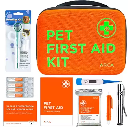 ARCA PET Cat & Dog First Aid Kit – High Visibility Reflective Zipper with Fluorescent Letter Print – 108 pcs Pet First Aid Kit with Dog Thermometer, Pet Emergency Card & Pet First ...