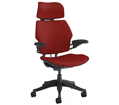 Humanscale Freedom Office Chair with Headrest - Ergonomic Work Chair with Advanced Highly Adjustable Duron Arms and GEL Seat - Wheels for Carpet - Winterberry Red Fourtis Fabric