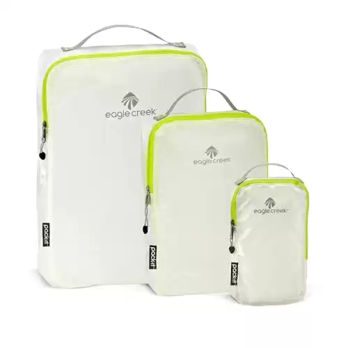 Eagle Creek Pack-It Specter Packing Cubes Set XS/S/M - Durable, Ultra-Lightweight and Water-Resistant Ripstop Fabric Suitcase Organizer Bags for Clothing and Gear, White/Strobe