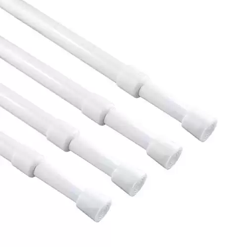 KXLIFE 4 Pack 5/8" Spring Tension Curtain Rod, RV Tension Bars, Cupboard Rods White 10 to 16 Inch