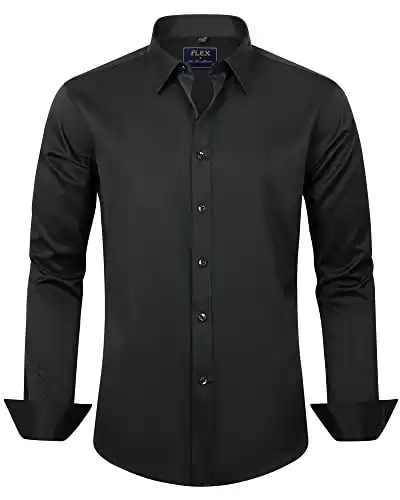 J.VER Men's Dress Shirts Solid Long Sleeve Stretch Wrinkle-Free Formal Shirt Business Casual Button Down Shirts Black