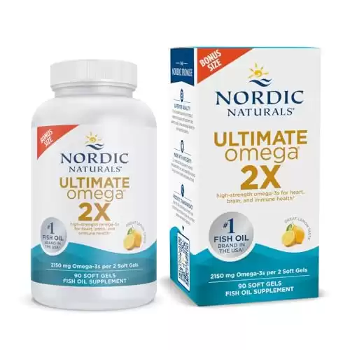 Nordic Naturals Ultimate Omega 2X, Lemon Flavor - 90 Soft Gels - 2150 mg Omega- High-Potency Omega-3 Fish Oil with EPA & DHA - Promotes Brain & Heart Health - Non-GMO - 45 Servings