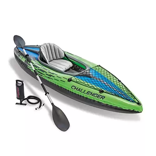 Intex 68305EP Challenger K1 Inflatable Kayak Set: Includes Deluxe 86in Kayak Paddles and High-Output Pump Adjustable Seat with Backrest Removable Skeg 1-Person 220lb Weight Capacity