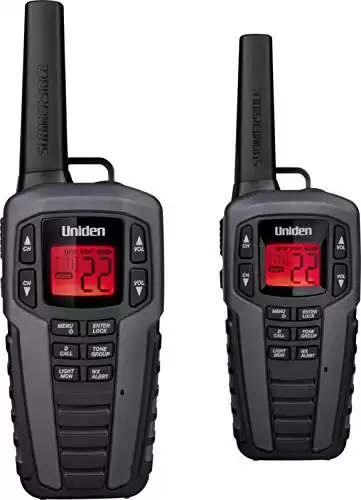 Uniden SX507-2CKHS Up to 50 Mile Range Two-Way Radio Walkie Talkies W/Dual Charging Cradle, Waterproof, Floats, 22 Channels, 142 Privacy Codes, NOAA Weather Scan + Alert, Includes 2 Headsets, Grey