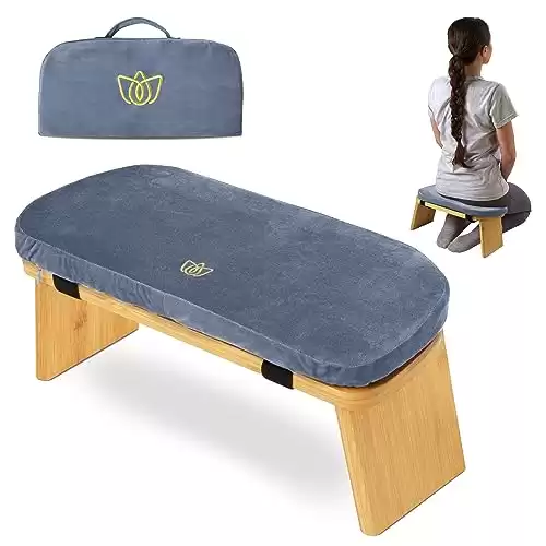 Florensi Meditation Bench - Bamboo, Foldable & Ergonomic Meditation Stool - Sturdy Prayer Bench with Meditation Cushion, Comfortable for Kneeling or Sitting - Perfect for Deeper & Longer Medit...