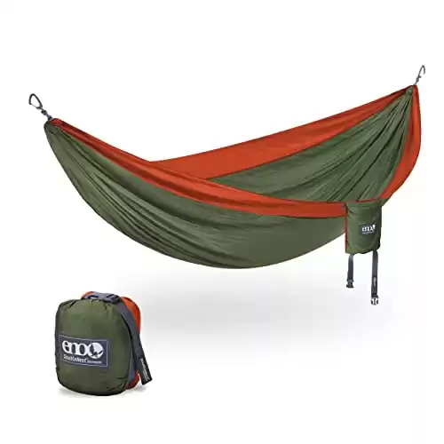 ENO DoubleNest Hammock - Lightweight, Portable, 1 to 2 Person Hammock - for Camping, Hiking, Backpacking, Travel, a Festival, or The Beach - Olive/Orange