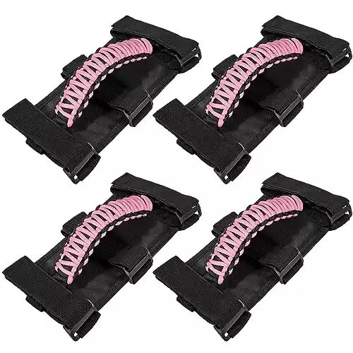 4 x Roll Bar Grab Handles Grip Handle for Jeep Wrangler JK JKU JL JLU TJ YJ Sports Sahara Freedom Rubicon Unlimited Gladiator JT 1955-2023 UTV ATV Premium 550 Paracord Interior Accessories (Pink)