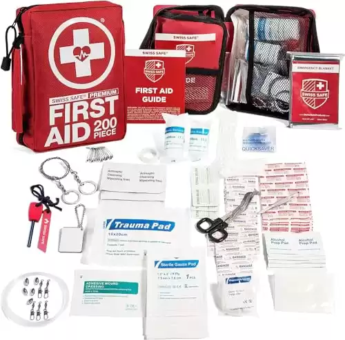 Swiss Safe 2-in-1 First Aid Kit for Car, Travel & Home, Businesses Bonus Mini Kit for Medical Emergency Aid, Survival, Camping FSA & HSA Eligible 200-Piece, 1 Pk ...