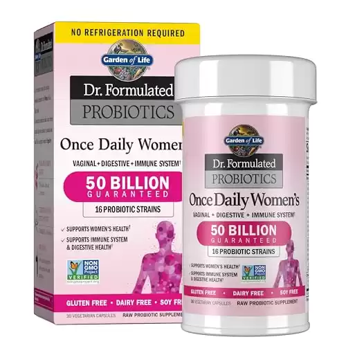 Garden of Life Once Daily Dr. Formulated Probiotics for Women 50 Billion CFU 16 Probiotic Strains with Organic Prebiotics for Digestive, Vaginal & Immune Health, Dairy Free, Shelf Stable 30 Capsul...