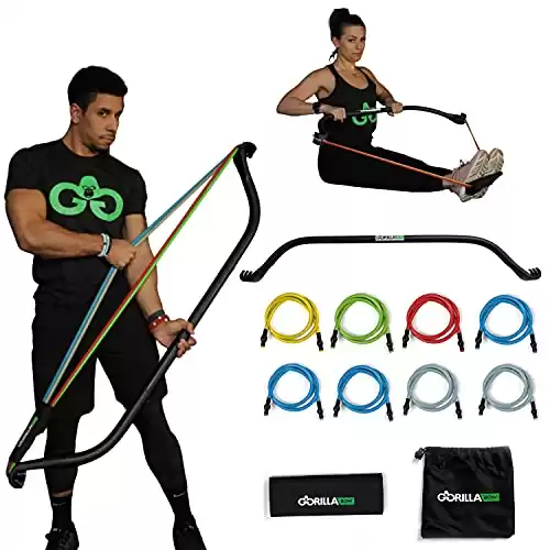 Original Gorilla Bow Portable Home Gym Resistance Bands and Bar System for Travel, Fitness, Weightlifting and Exercise Kit, Full Body Workout Equipment Set (Original Bow, Black, Heavy Bundle)