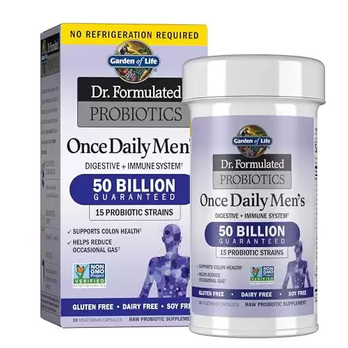 Garden of Life Probiotics for Men Dr Formulated 50 Billion CFU 15 Probiotics + Organic Prebiotic Fiber for Digestive, Colon & Immune Support, Daily Gas Relief, Dairy Free, Shelf Stable, 30 Capsule...