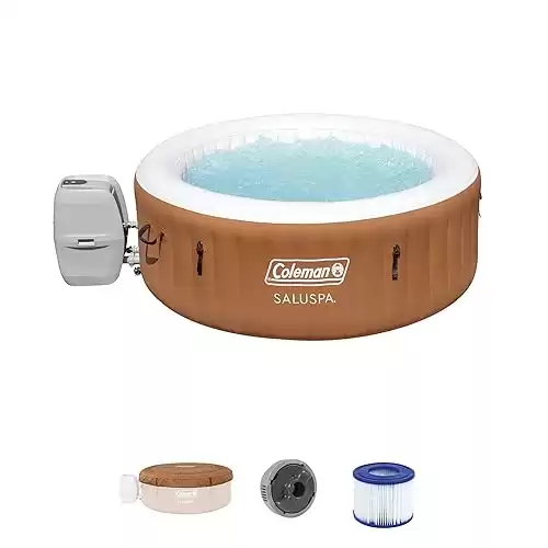 Bestway Coleman Miami AirJet 2 to 4 Person Inflatable Hot Tub Round Portable Outdoor Spa with 120 AirJets and EnergySense Energy Saving Cover, Orange