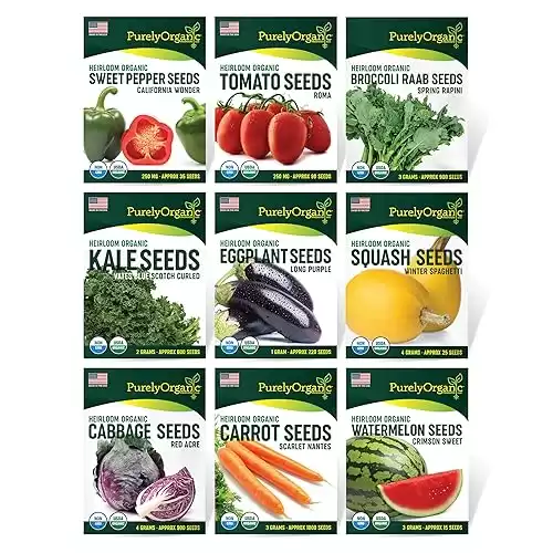 Purely Organic Vegetable Garden Starter Kit - Over 3500 Seeds - Certified Organic, Non-GMO, Open Pollinated, Heirloom, USA Origin