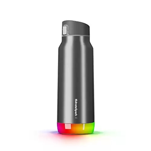 Hidrate Spark PRO Smart Water Bottle Insulated Stainless Steel Tracks Water Intake with Bluetooth, LED Glow Reminder When You Need to Drink Chug Lid, 32oz, Brushed Steel