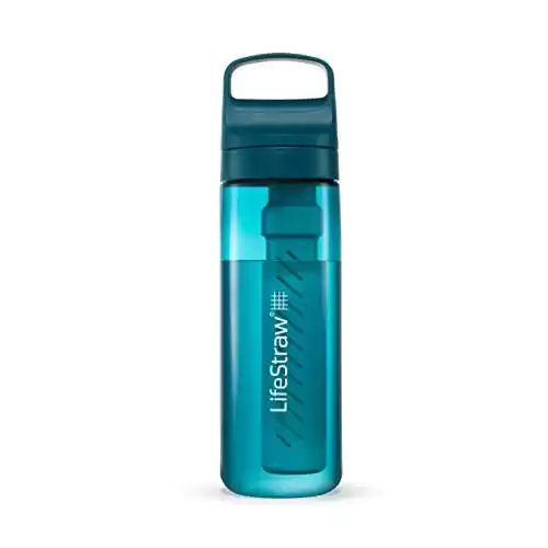 LifeStraw Go Series BPA-Free Water Filter Bottle for Travel and Everyday use removes Bacteria, parasites and microplastics, Improves Taste, 22oz Laguna Teal