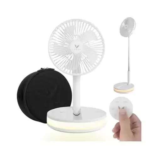 VENTY Portable Fan - Wireless Battery Operated Fan, 48HR Run Time 16000MAH Battery, Oscillating Rechargeable Fan, Remote Control & LED Lighting, Folding Telescopic Camping Fan (White with Case)