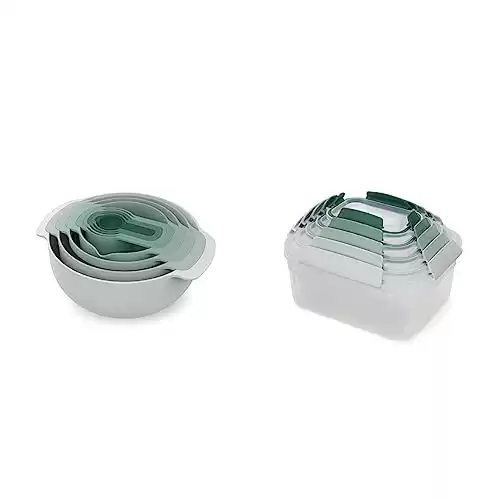 Joseph Joseph Nest 9 Plus Food Preparation Set (Sage Green) and Nest Lock 5-Piece Food Storage Container Set (Sage Green)