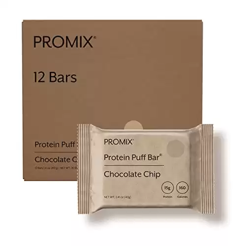 ProMix Nutrition Protein Puff Bars, 12-Pack - Chocolate Chip - Marshmallow Crispy Treat - Great Tasting & Healthy On The Go Snack - High Protein & Low Calorie - Non-GMO & Free From Gluten,...