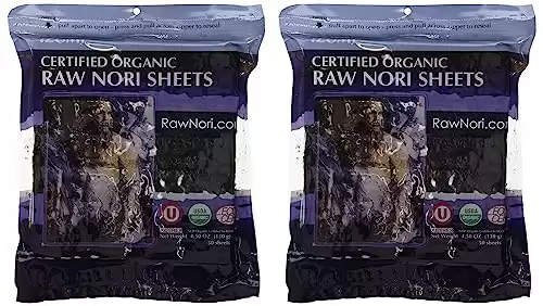 Raw Organic Nori 100 Sheets Pack - Certified Vegan, Raw, Kosher Sushi Wrap Papers - Premium Unheated, Un Cooked - NOT Toasted - BULK BUY save!