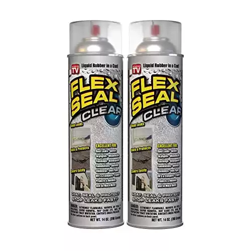 Flex Seal, 14 oz, 2-Pack, Clear, Stop Leaks Instantly, Transparent Waterproof Rubber Spray On Sealant Coating, Perfect for Gutters, Wood, RV, Campers, Roof Repair, Skylights, Windows, and More