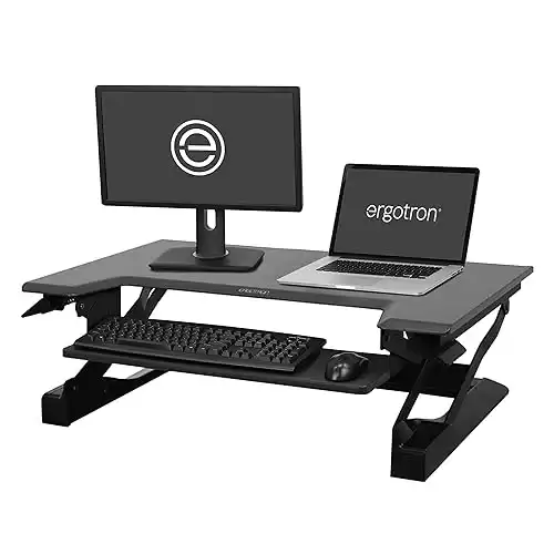 Ergotron WorkFit-T Standing Desk Converter, Dual Monitor Sit Stand Desk Riser for Tabletops 35 Inch Width, Black