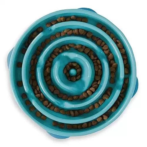 Outward Hound Fun Feeder Slo Bowl, Slow Feeder Dog Bowl, Large/Regular, Turquoise