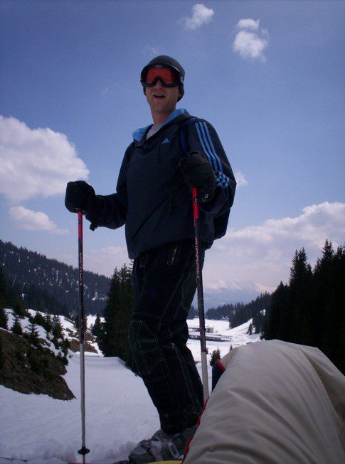 Rob snow skiing in the Swiss Alps.