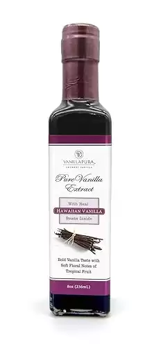 8oz Gourmet Hawaiian Pure Vanilla Extract with 1oz of Hawaiian Vanilla Beans in the Bottle Includes Free Stainless Steel Pouring Spout