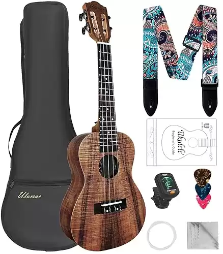 Soprano Ukulele, KOA Acacia Wood 21 inch Adults Kids Professional Ukelele for Beginners, Hawaiian Ukele Kit with Carbon String, Tuner, Gig Bag, Strap, P004