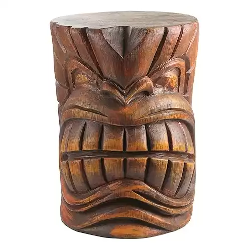 Design Toscano DB383038 Grand Tiki Face Kanaloa Teeth Indoor/Outdoor Side Table Statue for Patio, Bar or Den, 15 inches wide, 20 inches tall, Handcast Polyresin, Woodtone Finish