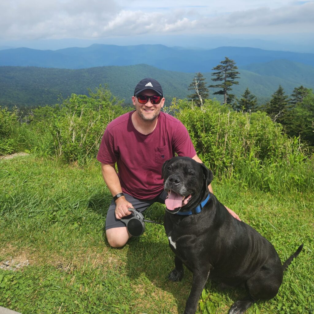 Bananomad founder Rob Bruhn and his dog, Taz, in the Smoky Mountains