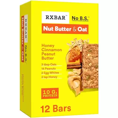 RXBAR Nut Butter and Oat Protein Bars, Protein Snacks, Snack Bars, Honey Cinnamon Peanut Butter, 23.2oz Box (12 Bars)