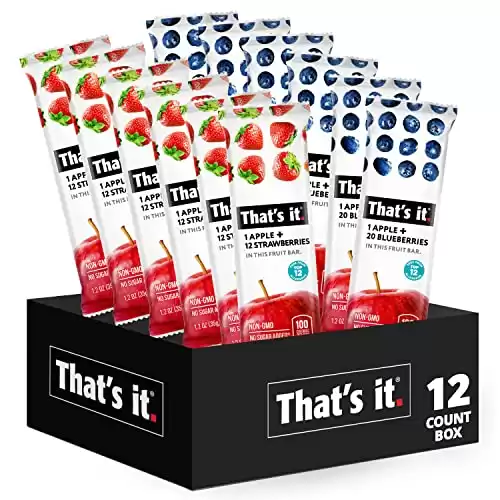 That's it. Fruit Bars 12 Variety Pack 100% Natural Real Fruit Bar, High Fiber Vegan, Gluten Free, Paleo, Non-GMO, No Sugar (6 Strawberry, 6 Blueberry)