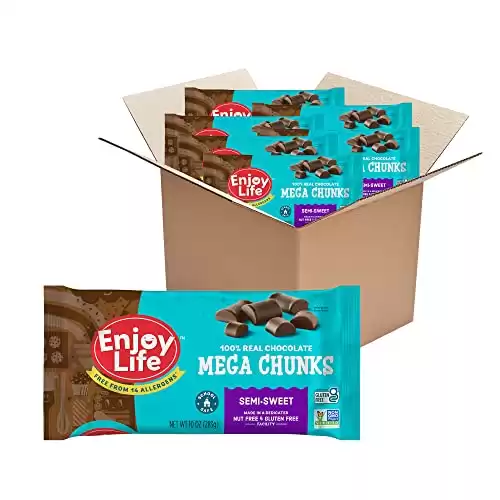 Enjoy Life Semi-Sweet Mega Chunks, Baking Chocolate Chips Bundle, Vegan, Dairy Free, Gluten Free, Nut Free, Kosher, Soy Free Allergy Friendly, 6 Bags (10 oz Each)