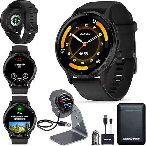 Garmin Venu 3 Running GPS Smartwatch with AMOLED Display, Black | Advanced Health and Fitness Features, Up to 14 Day Battery Life, Body Battery Energy Monitoring with Signature Power Bundle