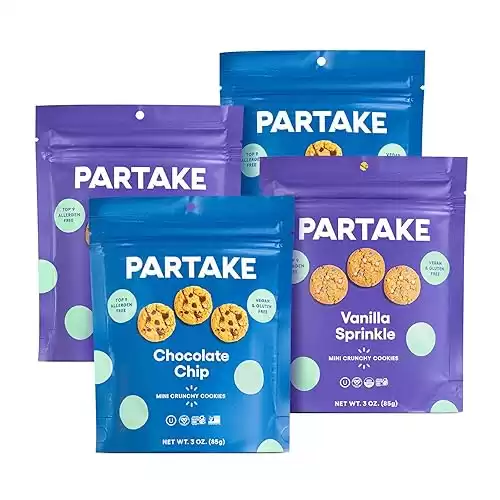 Gluten Free Partake Crunchy Mini Cookies 4 Pouch Variety Pack | Vegan | Dairy Free, Nut Free, Egg Free, Wheat Free, Soy Free | Safe School Snack