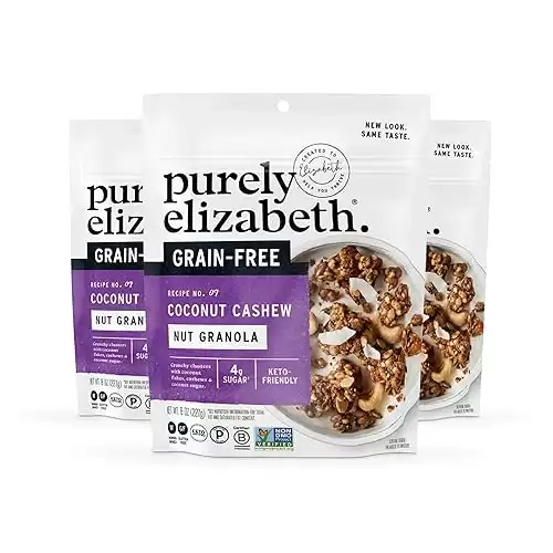 Purely Elizabeth Coconut Cashew Keto Granola, Made with Nuts and Seeds, Grain-Free, Gluten-Free, Non-GMO (3 Ct, 8oz Bags)