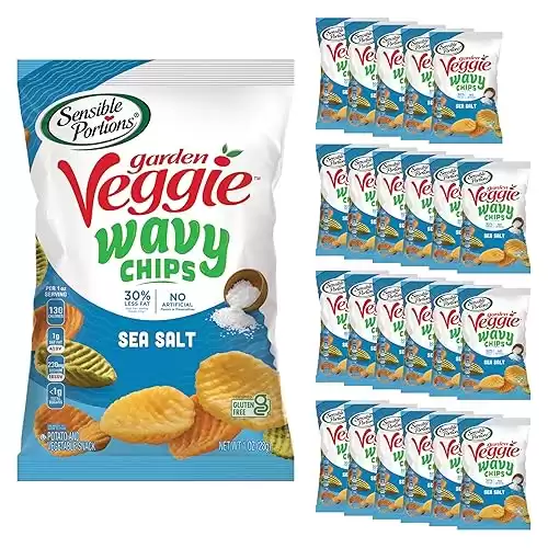 Sensible Portions Garden Veggie Wavy Chips, Sea Salt, Snack Size, 1 Oz (Pack of 24)